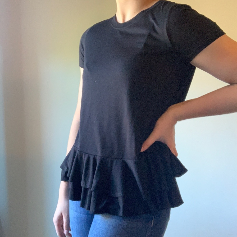 black ruffle blouse